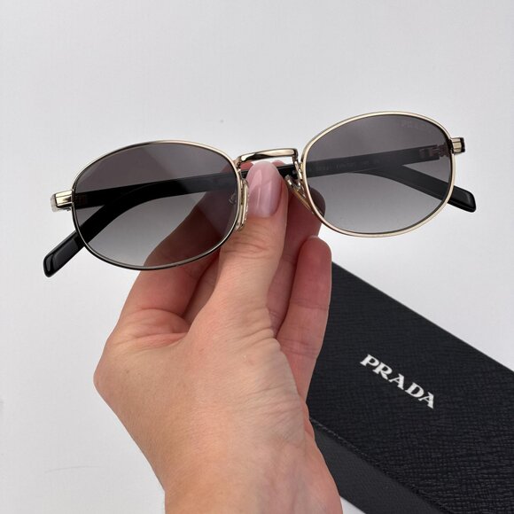 Prada PRB53S Sunglasses – Pale Gold Oval Metal Frame Grey Gradient |Model ZVN02C - Picture 1 of 11